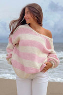 Elaina | Oversized Striped Sweater – Boat Neck Chunky Knit Long Sleeve