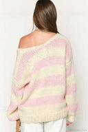 Elaina | Oversized Striped Sweater – Boat Neck Chunky Knit Long Sleeve
