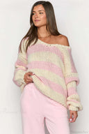 Elaina | Oversized Striped Sweater – Boat Neck Chunky Knit Long Sleeve