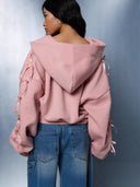 Eleanora | Bow Detail Zip Sweater – High Neck Long Sleeve Drop Shoulder