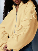 Eleanora | Bow Detail Zip Sweater – High Neck Long Sleeve Drop Shoulder