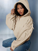 Eleanora | Bow Detail Zip Sweater – High Neck Long Sleeve Drop Shoulder