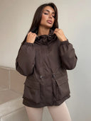 Eleni | Hooded Utility Jacket – Casual Drawstring Waist Long Sleeve Pockets