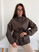 Eleni | Hooded Utility Jacket – Casual Drawstring Waist Long Sleeve Pockets