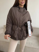 Eleni | Hooded Utility Jacket – Casual Drawstring Waist Long Sleeve Pockets