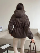 Eleni | Hooded Utility Jacket – Casual Drawstring Waist Long Sleeve Pockets