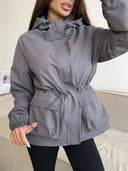 Eleni | Hooded Utility Jacket – Casual Drawstring Waist Long Sleeve Pockets