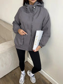 Eleni | Hooded Utility Jacket – Casual Drawstring Waist Long Sleeve Pockets