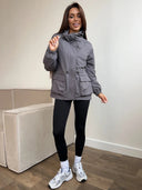 Eleni | Hooded Utility Jacket – Casual Drawstring Waist Long Sleeve Pockets