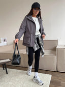 Eleni | Hooded Utility Jacket – Casual Drawstring Waist Long Sleeve Pockets