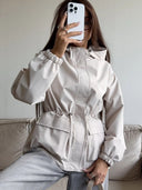 Eleni | Hooded Utility Jacket – Casual Drawstring Waist Long Sleeve Pockets