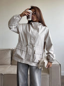 Eleni | Hooded Utility Jacket – Casual Drawstring Waist Long Sleeve Pockets