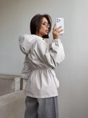Eleni | Hooded Utility Jacket – Casual Drawstring Waist Long Sleeve Pockets