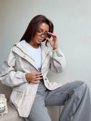 Eleni | Hooded Utility Jacket – Casual Drawstring Waist Long Sleeve Pockets