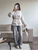 Eleni | Hooded Utility Jacket – Casual Drawstring Waist Long Sleeve Pockets