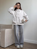 Eleni | Hooded Utility Jacket – Casual Drawstring Waist Long Sleeve Pockets