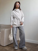 Eleni | Hooded Utility Jacket – Casual Drawstring Waist Long Sleeve Pockets