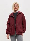 Eleni | Hooded Utility Jacket – Casual Drawstring Waist Long Sleeve Pockets