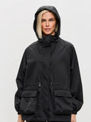 Eleni | Hooded Utility Jacket – Casual Drawstring Waist Long Sleeve Pockets