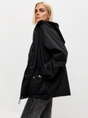 Eleni | Hooded Utility Jacket – Casual Drawstring Waist Long Sleeve Pockets