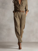 Eliana | Plaid Jumpsuit – Work Collared Belted Button Front Long Sleeve