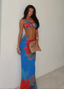 Elira | Floral Triangle Bikini Set – Side Tie Maxi Skirt Three Piece Beach Resort