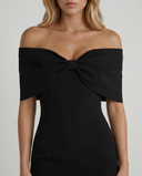 Elisa | Bow Mini Dress – Party Off Shoulder Sweetheart Neck Draped Front