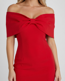 Elisa | Bow Mini Dress – Party Off Shoulder Sweetheart Neck Draped Front