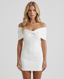 Elisa | Bow Mini Dress – Party Off Shoulder Sweetheart Neck Draped Front