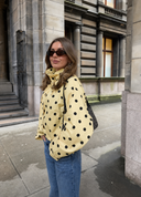 Elise | Polka Dot High Neck Jacket – Puff Sleeve Drawstring Hem
