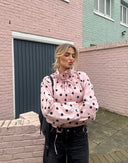 Elise | Polka Dot High Neck Jacket – Puff Sleeve Drawstring Hem