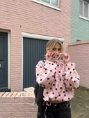 Elise | Polka Dot High Neck Jacket – Puff Sleeve Drawstring Hem