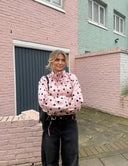 Elise | Polka Dot High Neck Jacket – Puff Sleeve Drawstring Hem