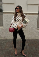 Elise | Polka Dot High Neck Jacket – Puff Sleeve Drawstring Hem