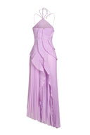 Eliza | Pleated Halter Maxi – Ruffle Cascade Wedding Guest Occasion Dress