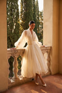 Ellery | Puff Sleeve Maxi Dress – Deep V Neck Gathered Waist Wedding Guest