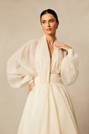 Ellery | Puff Sleeve Maxi Dress – Deep V Neck Gathered Waist Wedding Guest