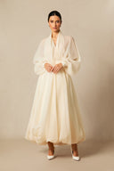 Ellery | Puff Sleeve Maxi Dress – Deep V Neck Gathered Waist Wedding Guest