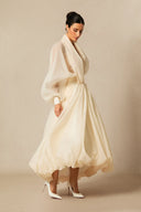 Ellery | Puff Sleeve Maxi Dress – Deep V Neck Gathered Waist Wedding Guest