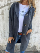 Elowen | Long Ribbed Knit Cardigan – Hooded Button Front Pocket Casual