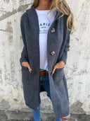 Elowen | Long Ribbed Knit Cardigan – Hooded Button Front Pocket Casual