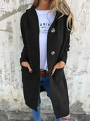 Elowen | Long Ribbed Knit Cardigan – Hooded Button Front Pocket Casual