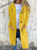 Elowen | Long Ribbed Knit Cardigan – Hooded Button Front Pocket Casual