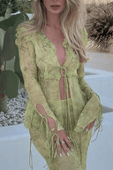 Elowyn | Summer Two Piece Set – Tie Front Flare Sleeve Top Maxi Skirt Co-ord