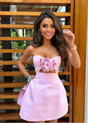 Elspeth | Strapless Mini – 3D Rose Cut Out Waist Party Cocktail Prom Dress