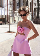 Elspeth | Strapless Mini – 3D Rose Cut Out Waist Party Cocktail Prom Dress