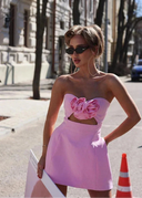 Elspeth | Strapless Mini – 3D Rose Cut Out Waist Party Cocktail Prom Dress