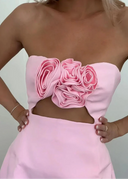 Elspeth | Strapless Mini – 3D Rose Cut Out Waist Party Cocktail Prom Dress