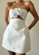 Elspeth | Strapless Mini – 3D Rose Cut Out Waist Party Cocktail Prom Dress
