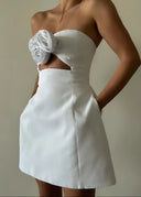 Elspeth | Strapless Mini – 3D Rose Cut Out Waist Party Cocktail Prom Dress